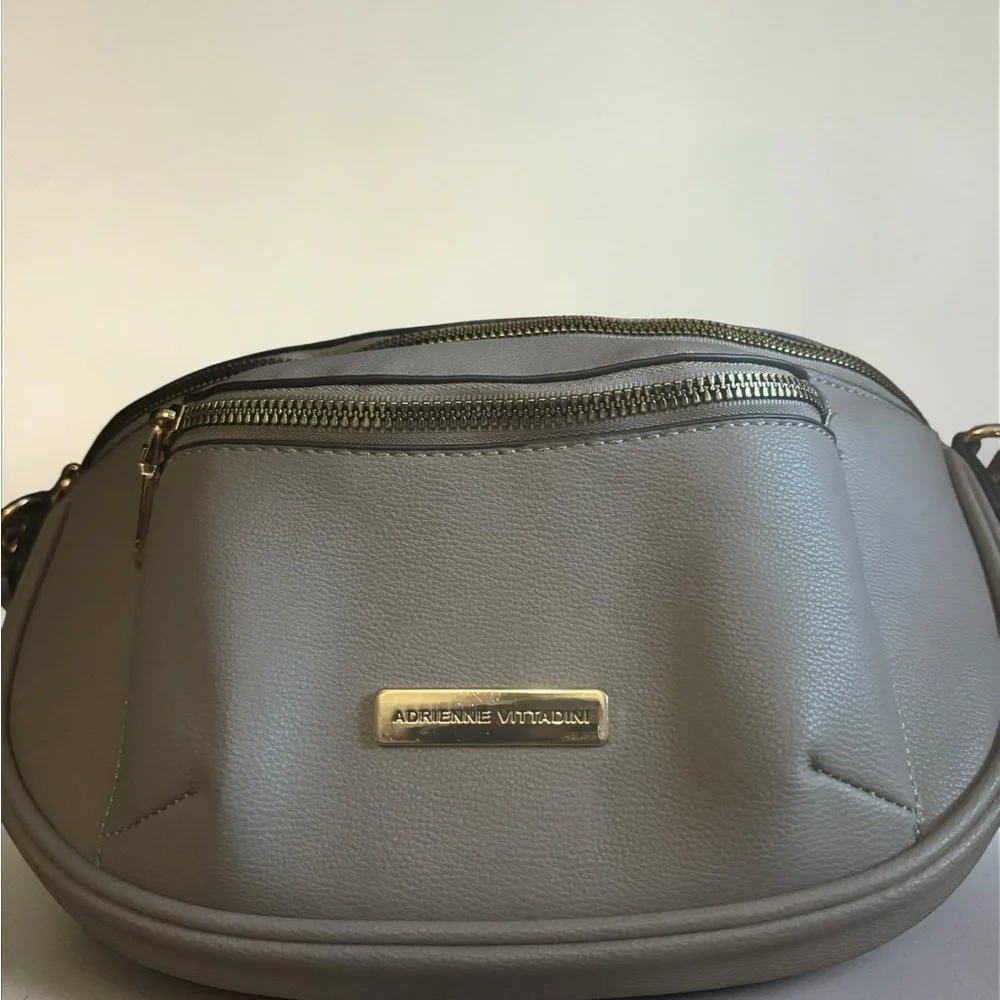 Adrienne Vittadini Grey Crossbody Belt‎ Bag with Gold Hardware